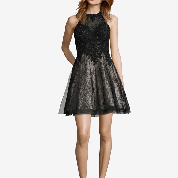 xscape lace appliqué fit & flare gown